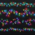 Christmas light garlands. Xmas vector decoration with colorful lightbulbs isolated