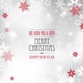 Christmas light vector background illustration with snowflakes and red Merry Christmas wishes Royalty Free Stock Photo