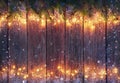 Christmas Light On Vintage Wooden Table - String Light With Fir Branches Royalty Free Stock Photo