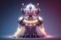 Cinematic Shot: Stunningly Detailed Cute Robot in Designer Ballgown and Diamonds