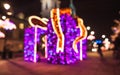 CHRISTMAS LIGHTNINGS UNFOCUSED IN OLD TOWN, WARSAW, POLAND Royalty Free Stock Photo