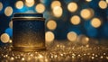 christmas lights Abstract Glittering Blue Glitter With Golden Christmas Lights And Shiny sparkling Background Royalty Free Stock Photo