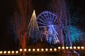 Christmas lights at an amusement park