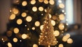 christmas lights background A happy Christmas with a gold tree and defocused lights. The tree is cheerful and lovely Royalty Free Stock Photo