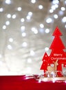 Ney year`s red decorations, lights bokeh background Royalty Free Stock Photo