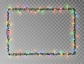 Christmas lights border vector, light string frame isolated on dark background with copy space. Tran Royalty Free Stock Photo