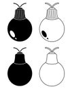 Christmas lights bulbs silhouette and outline set.  Vector holiday symbols shapes isolated on white background. Black and contour Royalty Free Stock Photo