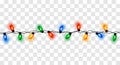 Christmas Lights. Colorful Christmas frame with light bulb. Christmas lights decorative garland. Multicolored Garland Lamp Bulbs