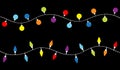 Christmas lights. Colorful string fairy light set. Holiday festive xmas decoration. Lightbulb glowing garland. Round cone shape. Royalty Free Stock Photo