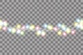 Christmas lights. Colorful Xmas garland. Vector red, yellow, blue and green glow light bulbs on wire strings isolated Royalty Free Stock Photo