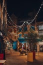 Christmas lights in empt Neal`s Yard in Covent Garden, London, UK Royalty Free Stock Photo