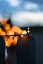 Christmas lights on the fence post in the suburbs Royalty Free Stock Photo