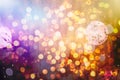 Christmas lights. Gold Holiday New year Abstract Glitter Defocused Background With Blinking Stars and sparks Royalty Free Stock Photo