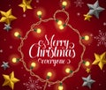 Christmas lights greeting card vector background design. Merry christmas everyone text. Royalty Free Stock Photo