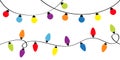 Christmas lights. Holiday festive xmas decoration. Colorful string fairy light set. Lightbulb glowing garland. Rainbow color. Flat Royalty Free Stock Photo
