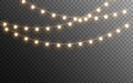 Christmas lights isolated. Glowing garlands on transparent dark background. Realistic luminous elements. Bright light Royalty Free Stock Photo