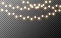 Christmas lights isolated. Glowing yellow garlands. Bright luminous elements. Light bulbs for banner, poster, card or Royalty Free Stock Photo