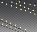 Christmas lights isolated realistic design elements. Glowing lights for christmas Holiday greeting card design. Garlands,