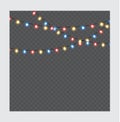 Christmas lights isolated realistic design elements. Glowing lights for Xmas Holiday cards, banners, posters. Royalty Free Stock Photo