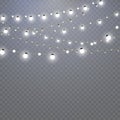 Christmas lights isolated on transparent background. Set of golden xmas glowing garland. Vector illustration