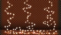 Christmas lights isolated on transparent background. Set of golden xmas glowing garland with sparks.