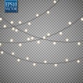 Christmas lights isolated on transparent background. Set of golden xmas glowing garland. Vector illustration Royalty Free Stock Photo