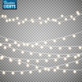 Christmas lights isolated on transparent background. Set of golden xmas glowing garland. Vector illustration Royalty Free Stock Photo