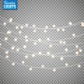 Christmas lights isolated on transparent background. Set of golden xmas glowing garland. Vector illustration Royalty Free Stock Photo