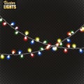 Christmas lights isolated on transparent background. Set of golden xmas glowing garland. Vector illustration Royalty Free Stock Photo