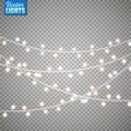 Christmas lights isolated on transparent background. Set of golden xmas glowing garland. Vector illustration Royalty Free Stock Photo