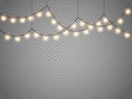 Christmas lights isolated on transparent background. Vector xmas glowing garland. Royalty Free Stock Photo