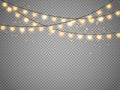 Christmas lights isolated on transparent background. Vector xmas glowing garland. Royalty Free Stock Photo