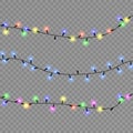 Christmas lights isolated on transparent background. Xmas glowing garland. Vector illustration. Royalty Free Stock Photo