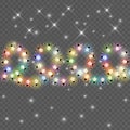 Christmas lights isolated on transparent background. Xmas glowing garland. Vector illustration. Royalty Free Stock Photo