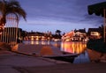 Christmas Lights on Lake Seen From Boat Dock Royalty Free Stock Photo