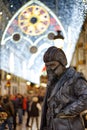 Portrait of a living statue, Malaga, Spain. Ecological awareness.