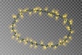 Christmas lights oval border vector, light string frame isolated on background with copy space. Transparent decorative garland.