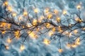 christmas lights over snow on wooden background Royalty Free Stock Photo