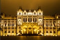 Christmas lights at the Parliament House in Budapest, Hungary. Royalty Free Stock Photo