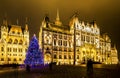 Christmas lights at the Parliament House in Budapest, Royalty Free Stock Photo