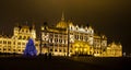 Christmas lights at the Parliament House in Budapest, Royalty Free Stock Photo