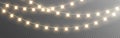 Christmas lights. Realistic garlands on transparent backdrop. Bright glowing elements. Light bulbs for greeting card Royalty Free Stock Photo