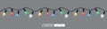 Christmas lights seamless vector design. Christmas garland colorful glowing bulb for xmas holiday decoration background.