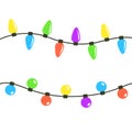 Christmas lights set. Colorful string fairy light. Lightbulb glowing garland line. Cartoon holiday festive xmas decoration.