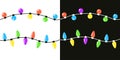 Christmas lights set. Colorful string fairy light. Lightbulb glowing garland line. Cartoon holiday festive xmas decoration. Royalty Free Stock Photo