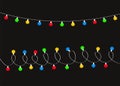 Christmas lights set. Colorful string fairy light. Lightbulb glowing garland line. Holiday festive xmas decoration. Rainbow color Royalty Free Stock Photo