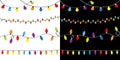 Christmas lights set. Four lightbulb glowing garland. Holiday festive xmas decoration. Colorful string fairy light Rainbow color. Royalty Free Stock Photo