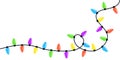 Christmas lights set. Lightbulb glowing garland line. Colorful string fairy light corner. Cartoon holiday festive xmas decoration Royalty Free Stock Photo