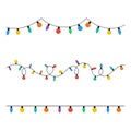 Christmas lights set on a white background. Garlands with colored bulbs. Vector illustration. Happy New Year decoration Royalty Free Stock Photo