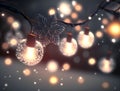 Christmas lights with snowflake shape on bokeh background. 3D rendering.